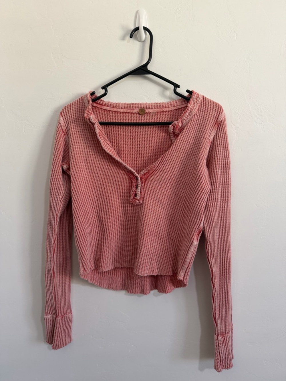 Free People FP One Pink Waffle Knit Henley Top Thermal Crop S